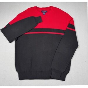 Vintage Roundtree Yorke Mens Large Color Block Sweater Black Red Hong Kong 90s